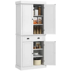 HOMCOM 72" Traditional Freestanding Kitchen Pantry Cupboard With 2 Cabinet, Drawer And Adjustable Shelves, Black Wood Grain -Homcom Shop GUEST 03b2b04d 0fb8 497f a94d 2307d4d1f2b7