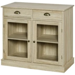 HOMCOM Rustic Farmhouse Sideboard, Buffet Cabinet With 2 Glass Doors, Adjustable Shelves And 2 Drawers For Kitchen, Living Room, Oak -Homcom Shop GUEST 04831bc5 e114 4f35 a3de 8af7d7da9ced