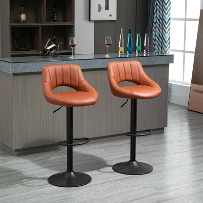 HOMCOM Modern Bar Stools Set Of 2 Swivel Bar Height Barstools Chairs With Adjustable Height, Round Heavy Metal Base, And Footrest 3 HOMCOM Modern Bar Stools Set Of 2 Swivel Bar Height Barstools Chairs With Adjustable Height, Round Heavy Metal Base, And Footrest