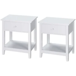 HOMCOM Side Table, Modern End Table With Storage Drawer And Shelf, Nightstand For Bedroom, Or Living Room, Set Of 2, White -Homcom Shop GUEST 06b821ce 96da 4a02 92a9 e6d209e44b30