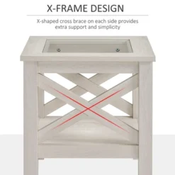 HOMCOM Farmhouse End Table, Sofa Side Table With Tempered Glass Top, Coffee Table With Underneath Storage Shelf For Living Room, Bedroom, White Oak -Homcom Shop GUEST 0719b5e6 225a 42f1 a52d 29059c9cc2b7