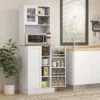 HOMCOM 66.5" Pantry Cabinet With Microwave Stand, Freestanding Kitchen Storage Cabinet With Hutch And Adjustable Shelves, White