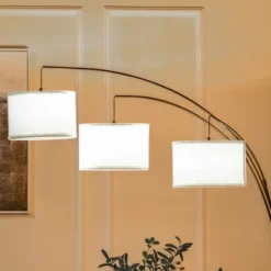 HOMCOM Arc Floor Lamp With 3 Hanging Drum Shape Lampshade, Flexible Steel Pole And Marble Round Base, Black/White -Homcom Shop GUEST 07a8dccc be8b 44fa 96da 5e1cfcb0b525