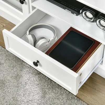 HOMCOM Modern TV Stand Cabinet For TVs Up To 60 Inches, Entertainment Center With Drawer And Glass Doors For Living Room, White 6 HOMCOM Modern TV Stand Cabinet For TVs Up To 60 Inches, Entertainment Center With Drawer And Glass Doors For Living Room, White - Image 4