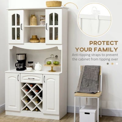 HOMCOM 73" Kitchen Hutch Cabinet With Countertop & Wine Storage, Kitchen Pantry Storage Cabinet Buffet With Hutch, Modern Bar Cabinet Wine Rack, White 6 HOMCOM 73" Kitchen Hutch Cabinet With Countertop & Wine Storage, Kitchen Pantry Storage Cabinet Buffet With Hutch, Modern Bar Cabinet Wine Rack, White - Image 4