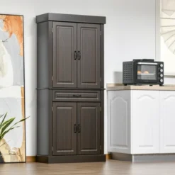 HOMCOM 71" Freestanding Kitchen Pantry With 4 Doors, And 2 Large Cabinets, Tall Storage Cabinet With Wide Drawer For Kitchen Dining Room