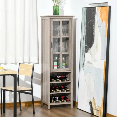 HOMCOM Tall Wine Cabinet, Bar Display Cupboard With 12-Bottle Wine Rack, Glass Door And 3 Storage Compartment For Living Room, Home Bar, Dining Room 3 HOMCOM Tall Wine Cabinet, Bar Display Cupboard With 12-Bottle Wine Rack, Glass Door And 3 Storage Compartment For Living Room, Home Bar, Dining Room