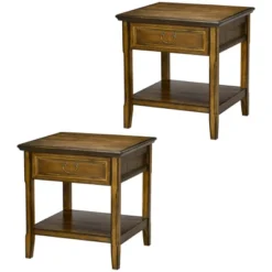 HOMCOM Vintage Side Table For Living Room Or Bedroom Storage End Table With Antique Handle Drawer & Shelf, Wooden Side Table, Set Of 2, Dark Coffee -Homcom Shop GUEST 0ad2983c 7909 4383 8991 a7da68ecec20