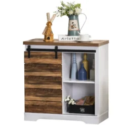 HOMCOM Rustic Farmhouse Accent Buffet Cabinet, Sideboard With Sliding Barn Door And Interior Shelves, White/Brown -Homcom Shop GUEST 0b6da5ad d98a 465c b06d 7dd43bd4b5c4