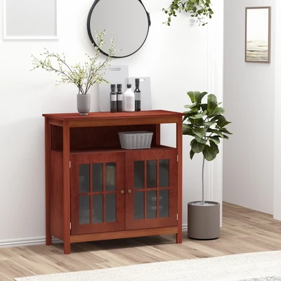 HOMCOM Kitchen Sideboard, Storage Buffet Cabinet With Open Shelf, Glass Door Cabinet And Adjustable Shelf For Living Room, Cherry 4 HOMCOM Kitchen Sideboard, Storage Buffet Cabinet With Open Shelf, Glass Door Cabinet And Adjustable Shelf For Living Room, Cherry - Image 2