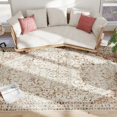 HOMCOM Area Rug 8x10, Machine Washable Rug, Non-Slip Classical Floral Print Floor Carpet For Living Room, Bedroom, Dining Room, Mixed-Brown 5 HOMCOM Area Rug 8x10, Machine Washable Rug, Non-Slip Classical Floral Print Floor Carpet For Living Room, Bedroom, Dining Room, Mixed-Brown - Image 3