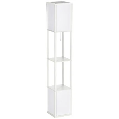 HOMCOM Modern Floor Lamp With Shelves & Dual Ambient Lighting, Tall Standing Lamp For Living Room, Bedroom, Fabric Lampshade, White 5 HOMCOM Modern Floor Lamp With Shelves & Dual Ambient Lighting, Tall Standing Lamp For Living Room, Bedroom, Fabric Lampshade, White - Image 3