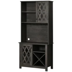HOMCOM 72" Kitchen Pantry, Buffet With Hutch, Cupboard For Microwave, With 2 Door Cabinet, Wine Glasses Rack And 12-Bottle Wine Rack, Dark Grey 9 HOMCOM 72" Kitchen Pantry, Buffet With Hutch, Cupboard For Microwave, With 2 Door Cabinet, Wine Glasses Rack And 12-Bottle Wine Rack, Dark Grey -Homcom Shop GUEST 0dc20627 42ce 4c5c 8b5b 4274c00148ba