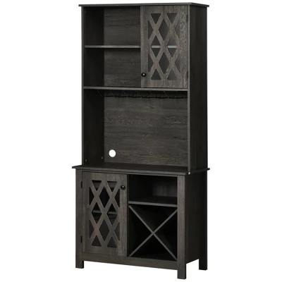 HOMCOM 72" Kitchen Pantry, Buffet With Hutch, Cupboard For Microwave, With 2 Door Cabinet, Wine Glasses Rack And 12-Bottle Wine Rack, Dark Grey 5 HOMCOM 72" Kitchen Pantry, Buffet With Hutch, Cupboard For Microwave, With 2 Door Cabinet, Wine Glasses Rack And 12-Bottle Wine Rack, Dark Grey - Image 3