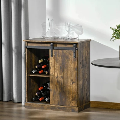 HOMCOM Industrial Sideboard Storage Cabinet, Serving Bar Buffet With Sliding Barn Door And 6-Bottle Wine Rack 3 HOMCOM Industrial Sideboard Storage Cabinet, Serving Bar Buffet With Sliding Barn Door And 6-Bottle Wine Rack