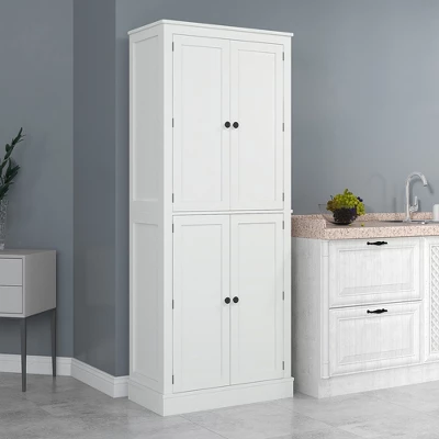 HOMCOM 72" Kitchen Pantry, 4-Door Kitchen Cabinet With 5-tier Storage Shelving, 8 Spice Racks, Interior Drawer And Adjustable Shelves, White 3 HOMCOM 72" Kitchen Pantry, 4-Door Kitchen Cabinet With 5-tier Storage Shelving, 8 Spice Racks, Interior Drawer And Adjustable Shelves, White