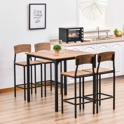 HOMCOM 5 PC Modern Counter Height Bar Table Set Compact Kitchen Table 4 Chairs Set With Footrest, Metal Legs 3 HOMCOM 5 PC Modern Counter Height Bar Table Set Compact Kitchen Table 4 Chairs Set With Footrest, Metal Legs