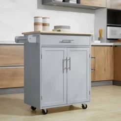 HOMCOM Kitchen Island Cart Rolling Trolley Cart With Drawer, Storage Cabinet & Towel Rack, Gray -Homcom Shop GUEST 103da239 5ca5 424d 90f9 b4fee6745b18