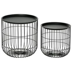 HOMCOM Nesting Tables, Round Coffee Table Set Of 2 With Steel Wired Basket Body And Removable Top, Stacking Tables For Living Room, Black -Homcom Shop GUEST 1172bf2c b2af 42af 8e2f 321b7913b0e1