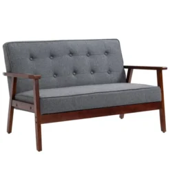 HOMCOM Modern Upholstered 2-Seat Loveseat Sofa With Linen-Touch Fabric And Rubberwood Legs, Gray -Homcom Shop GUEST 1224d91d 8272 4380 8e68 4bce79fbbc0b