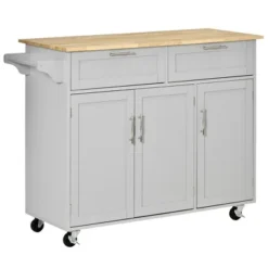 HOMCOM 48" Modern Kitchen Island Cart On Wheels With Storage Drawers, Rolling Utility Cart With Adjustable Shelves, Cabinets And Towel Rack -Homcom Shop GUEST 13ac024b 2c7b 40df 8a15 577e2aff36ad