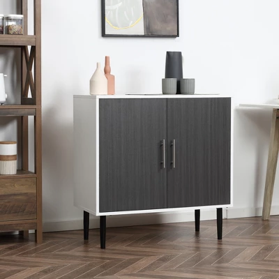 HOMCOM 2-Door Storage Cabinet With Adjustable Shelf, Free Standing Accent Sideboard And Buffet For Kitchen Or Hallway, Grey / White 3 HOMCOM 2-Door Storage Cabinet With Adjustable Shelf, Free Standing Accent Sideboard And Buffet For Kitchen Or Hallway, Grey / White