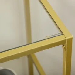 HOMCOM Gold Console Table, 39" Tempered Glass Behind Sofa Table, Narrow Entryway Table With Storage Shelves, Steel Frame Glass Table -Homcom Shop GUEST 164b1b30 aabc 460c 83cb 06c6f5740de6