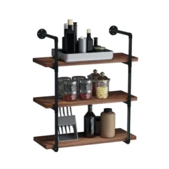 HOMCOM 3-Tier Industrial Pipe Shelves, Floating Wall Mounted Bookshelf, Metal Frame Display Rack For Living Room Or Bedroom, Rustic Brown 9 HOMCOM 3-Tier Industrial Pipe Shelves, Floating Wall Mounted Bookshelf, Metal Frame Display Rack For Living Room Or Bedroom, Rustic Brown -Homcom Shop GUEST 184c16df 276e 456b 99c5 57284a39ed51