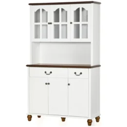 HOMCOM Kitchen Hutch Storage Cabinet With Antique Details, Feestanding Pantry Cabinet With 3-Level Adjustable Shelves, Dining Room Hutch, White -Homcom Shop GUEST 1870ac95 e610 409e be49 eed2e72371f4