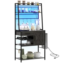 HOMCOM Kitchen Baker's Rack With Power Outlet, LED Lights, Microwave Stand With Storage Shelves, Wine Bottle Rack, Barn Door Cabinet -Homcom Shop GUEST 1ad6a27e 0a8c 4037 9bf7 d6b8c6cc274e