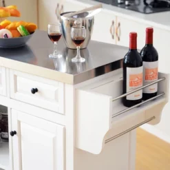 HOMCOM Rolling Kitchen Island On Wheels With Stainless Steel Top, Spice Rack & Drawers, Utility Portable Multi-Storage Cart On Wheels -Homcom Shop GUEST 1b2e2fa7 ceea 41e3 b5af 3c443acbeac2