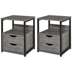 HOMCOM Industrial Side Table, End Table With 2 Storage Drawers, Accent Piece For Living Room, Set Of 2, Gray 9 HOMCOM Industrial Side Table, End Table With 2 Storage Drawers, Accent Piece For Living Room, Set Of 2, Gray -Homcom Shop GUEST 1b5d77cb 85a7 44f9 9a4f 4aa1343bcab0