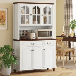 HOMCOM Kitchen Hutch Storage Cabinet With Antique Details, Feestanding Pantry Cabinet With 3-Level Adjustable Shelves, Dining Room Hutch, White -Homcom Shop GUEST 1c1c191b bc01 4ce2 a7d9 2e3e047c3561