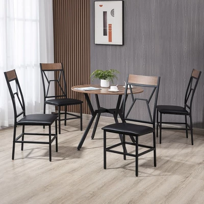 HOMCOM Industrial Dining Table Set Space-Saving Kitchen Table And Chairs Set With Round Table Padded Seat And Steel Frame Brown 5 Piece 4 HOMCOM Industrial Dining Table Set Space-Saving Kitchen Table And Chairs Set With Round Table Padded Seat And Steel Frame Brown 5 Piece - Image 2