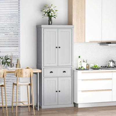 HOMCOM 72" Traditional Freestanding Kitchen Pantry Cabinet Cupboard With Doors And 3 Adjustable Shelves, Gray 3 HOMCOM 72" Traditional Freestanding Kitchen Pantry Cabinet Cupboard With Doors And 3 Adjustable Shelves, Gray