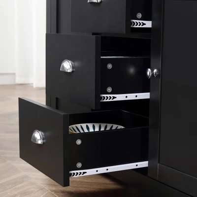 HOMCOM Kitchen Sideboard With Adjustable Shelves, Dining Buffet Cabinet With 3 Storage Drawers, Black 7 HOMCOM Kitchen Sideboard With Adjustable Shelves, Dining Buffet Cabinet With 3 Storage Drawers, Black - Image 5