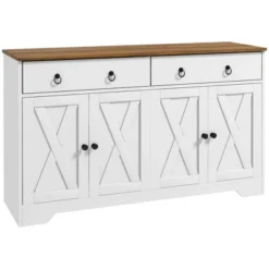 HOMCOM Sideboard Buffet Cabinet, Farmhouse Coffee Bar Cabinet With 2 Drawers And Barn Doors, Buffet Table With Adjustable Shelves -Homcom Shop GUEST 1db3598a 0579 4c0e a470 93b60fcc37ad