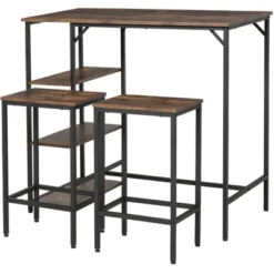 HOMCOM Industrial 3 Piece Dining Table Set, Counter Height Bar Table And Chairs Set, Kitchen Bistro Table Set With Storage Shelf And Stools, Brown -Homcom Shop GUEST 1dcee0c9 b628 40ab 9695 e6f9b216a54e