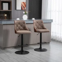 HOMCOM Counter Height Bar Stools Set Of 2, Height Adjustable Swivel Barstools With Footrest And Tufted Back, Linen Fabric Bar Chairs, Brown -Homcom Shop GUEST 1f08f544 e514 44a2 a09c 9416dadb64f1