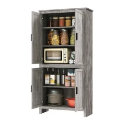 HOMCOM 64" 4-Door Kitchen Pantry, Freestanding Storage Cabinet With 3 Adjustable Shelves For Kitchen, Dining Or Living Room, Gray Oak 10 HOMCOM 64" 4-Door Kitchen Pantry, Freestanding Storage Cabinet With 3 Adjustable Shelves For Kitchen, Dining Or Living Room, Gray Oak -Homcom Shop GUEST 21564047 b835 4e22 8bc8 952ae10ce638