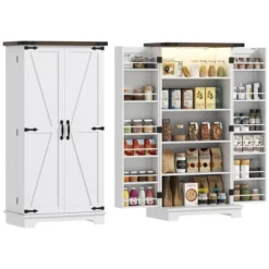 HOMCOM 47" Kitchen Pantry Cabinet With Sensing LED Light, Farmhouse Storage Cabinet With Doors, 2 Adjustable Shelves And 12 Door Shelves, White -Homcom Shop GUEST 2162d7c5 20f8 4b5a a95f ae863d4a8fe7