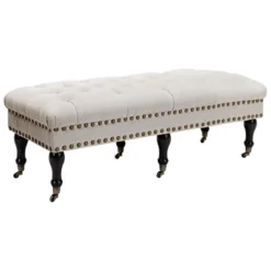 HOMCOM Mobile Upholstered Bench Rolling Button-Tufted Fabric Accent Ottoman With Nailhead Trim & Wheels -Homcom Shop GUEST 2204e323 8960 4aa5 8af5 ed7d4a88ccc6