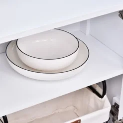 HOMCOM Kitchen Credenza & Sideboard Buffet Cabinet With 2 Glass Doors & Storage Shelves -Homcom Shop GUEST 2254a380 8fbd 45dc 8d3c 02e5c2ccb27e