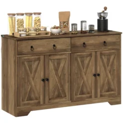 HOMCOM Sideboard Buffet Cabinet, Farmhouse Coffee Bar Cabinet With 2 Drawers And Barn Doors, Buffet Table With Adjustable Shelves -Homcom Shop GUEST 22bb71d8 02bd 4a17 8d1b 3ba73e264de6