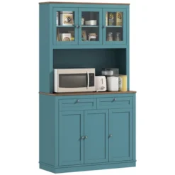 HOMCOM 71" Tall Kitchen Pantry Storage Cabinet With 2 Drawers, Microwave Cabinet With Adjustable Shelves And Glass Doors, Green -Homcom Shop GUEST 23e9b90e 75b3 4a2f bb96 23ba56b635cd
