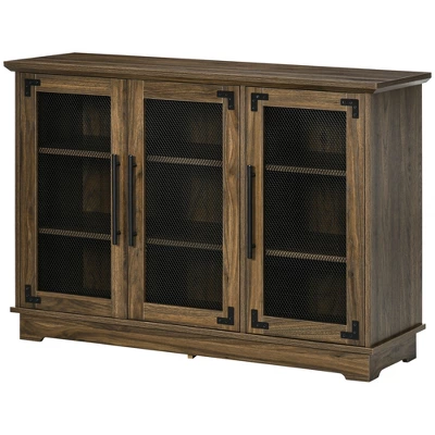 HOMCOM Farmhouse Buffet Cabinet, Sideboard, Kitchen Storage Cabinet With Adjustable Shelves And Wire Mesh Door, Coffee Bar For Living Room, Walnut 5 HOMCOM Farmhouse Buffet Cabinet, Sideboard, Kitchen Storage Cabinet With Adjustable Shelves And Wire Mesh Door, Coffee Bar For Living Room, Walnut - Image 3