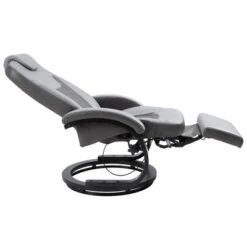 HOMCOM PU Recliner Reading Armchair With Footrest, Headrest And Round Steel/Wood Base For Living Room Or Office, Gray -Homcom Shop GUEST 256cda44 db1e 4c88 87e2 2a6f9449b73f