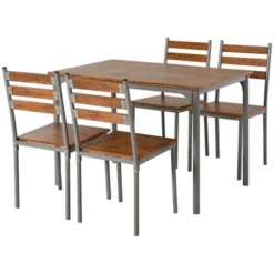 HOMCOM Modern 5-Piece Wooden Counter Dining Kitchen Table Set, 1 Table 4 Chairs Metal Legs, Suitable For Outdoors, Brown -Homcom Shop GUEST 25b4f8e8 2c1c 4477 b0c9 919c5d07b5a9
