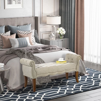 HOMCOM Traditional Style Entryway Bed End Shoe Bench With Button Tufted And Rounded Arm For Living Room 4 HOMCOM Traditional Style Entryway Bed End Shoe Bench With Button Tufted And Rounded Arm For Living Room - Image 2