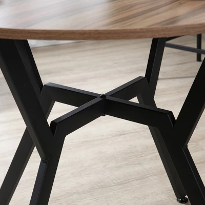 HOMCOM Industrial Dining Table Set Space-Saving Kitchen Table And Chairs Set With Round Table Padded Seat And Steel Frame Brown 5 Piece 7 HOMCOM Industrial Dining Table Set Space-Saving Kitchen Table And Chairs Set With Round Table Padded Seat And Steel Frame Brown 5 Piece - Image 5